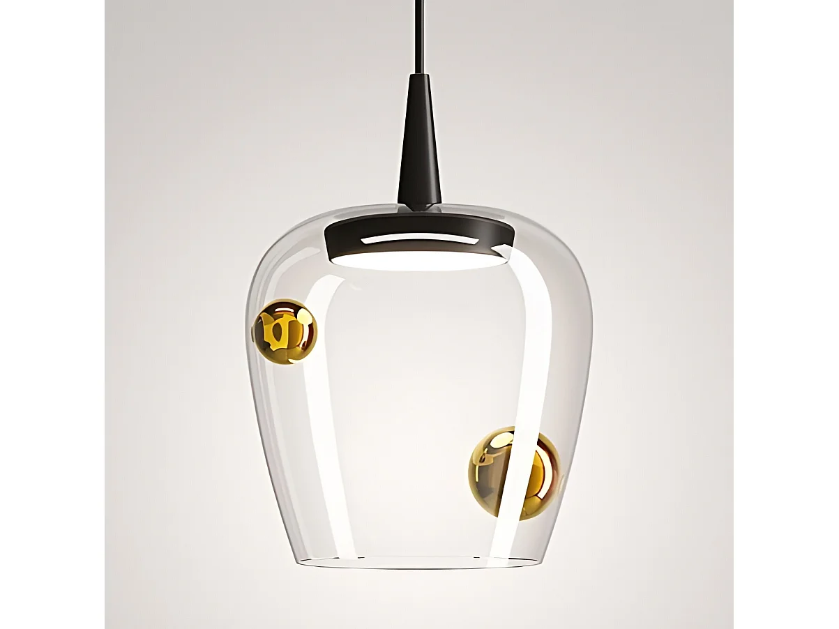 Zafferano Bilia pendellampe 230V LED 8W 2700K i mundblæst borosilikatglas, aluminium- og bronzefinish, diameter 18 cm