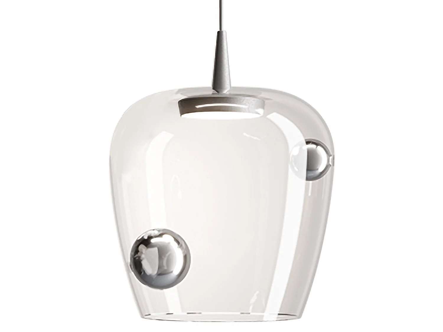 Zafferano Pendelleuchte Bilia LED 8W 3000K Durchmesser 27cm aus mundgeblasenem Borosilikatglas mit Aluminium- und Silberfinish