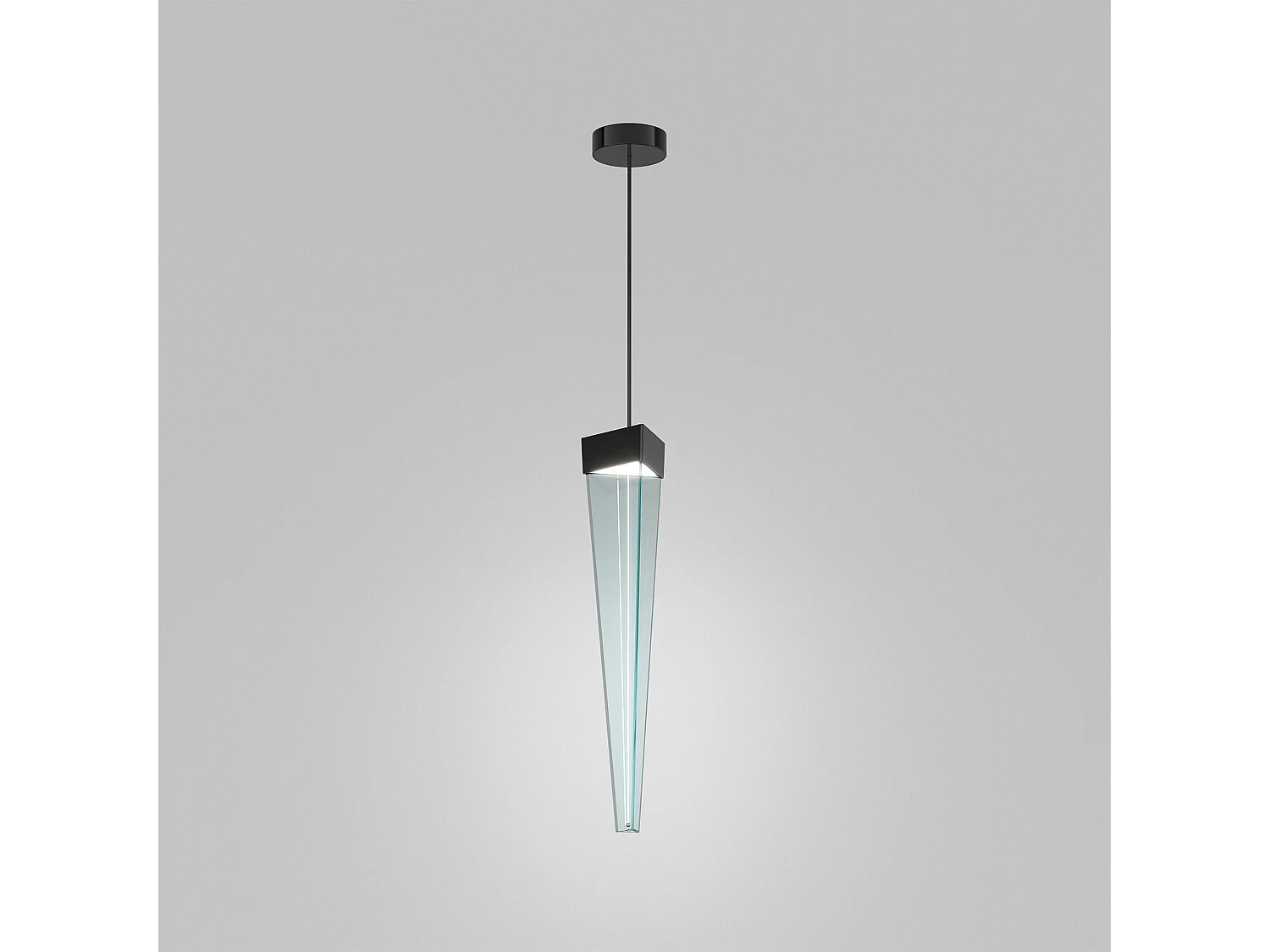 Stalactiet LED-hanglamp, piramidevormig ontwerp, blauw glas met gepolijste zwarte nikkelstructuur, dubbele lichtbron, 12W, CRI 80