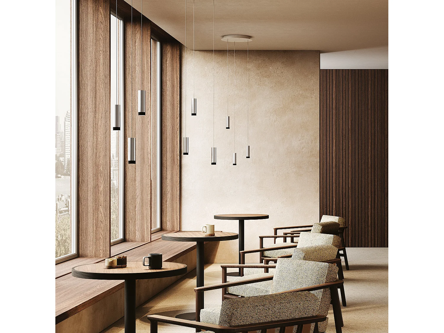 Tubotto 8W 3000K LED-Pendelleuchte aus schwarz und silber eloxiertem Aluminium, modulares Design für elegante und moderne Innenbeleuchtung