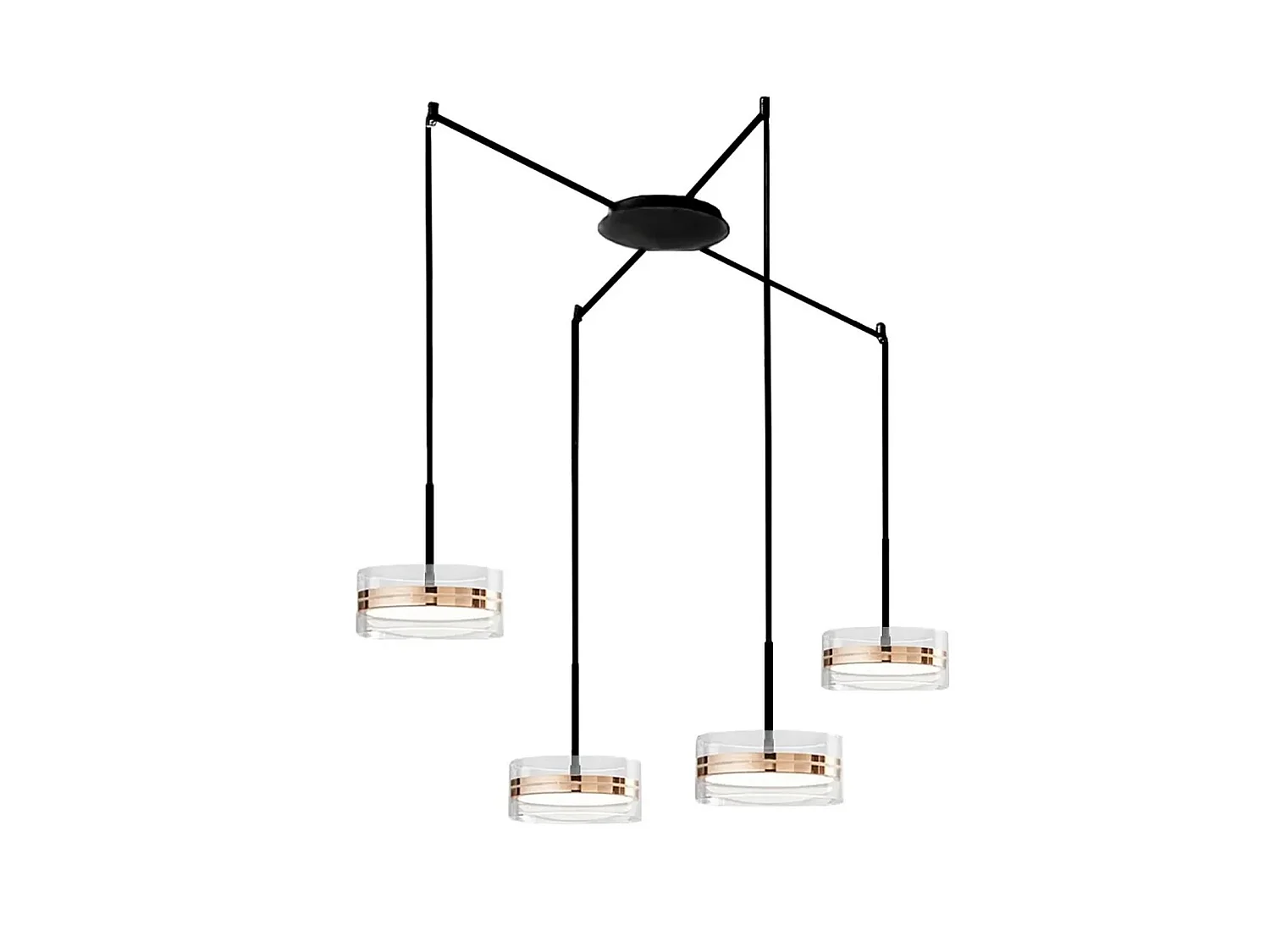 8217 Serie Hanglamp van Metaal en Glas, 4 LED-lampen 56W 4480lm 3000K, Glanzend Goud en Mat Zwart Afwerking, Modern Design - Perenz