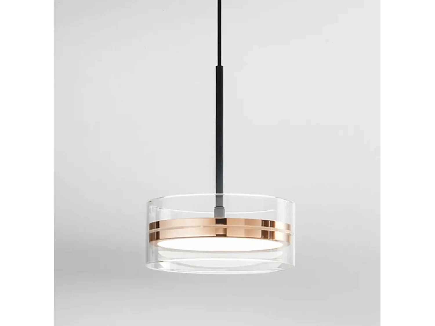 8217 Serie Hanglamp van Metaal en Glas, 4 LED-lampen 56W 4480lm 3000K, Glanzend Goud en Mat Zwart Afwerking, Modern Design - Perenz