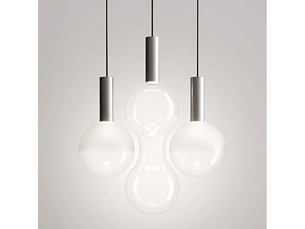 Candeeiro suspenso Zafferano Sfer'Otto em alumínio e vidro borossilicato, LED TRIAC de 8W, 3000K, design modular para interiores de gama alta.