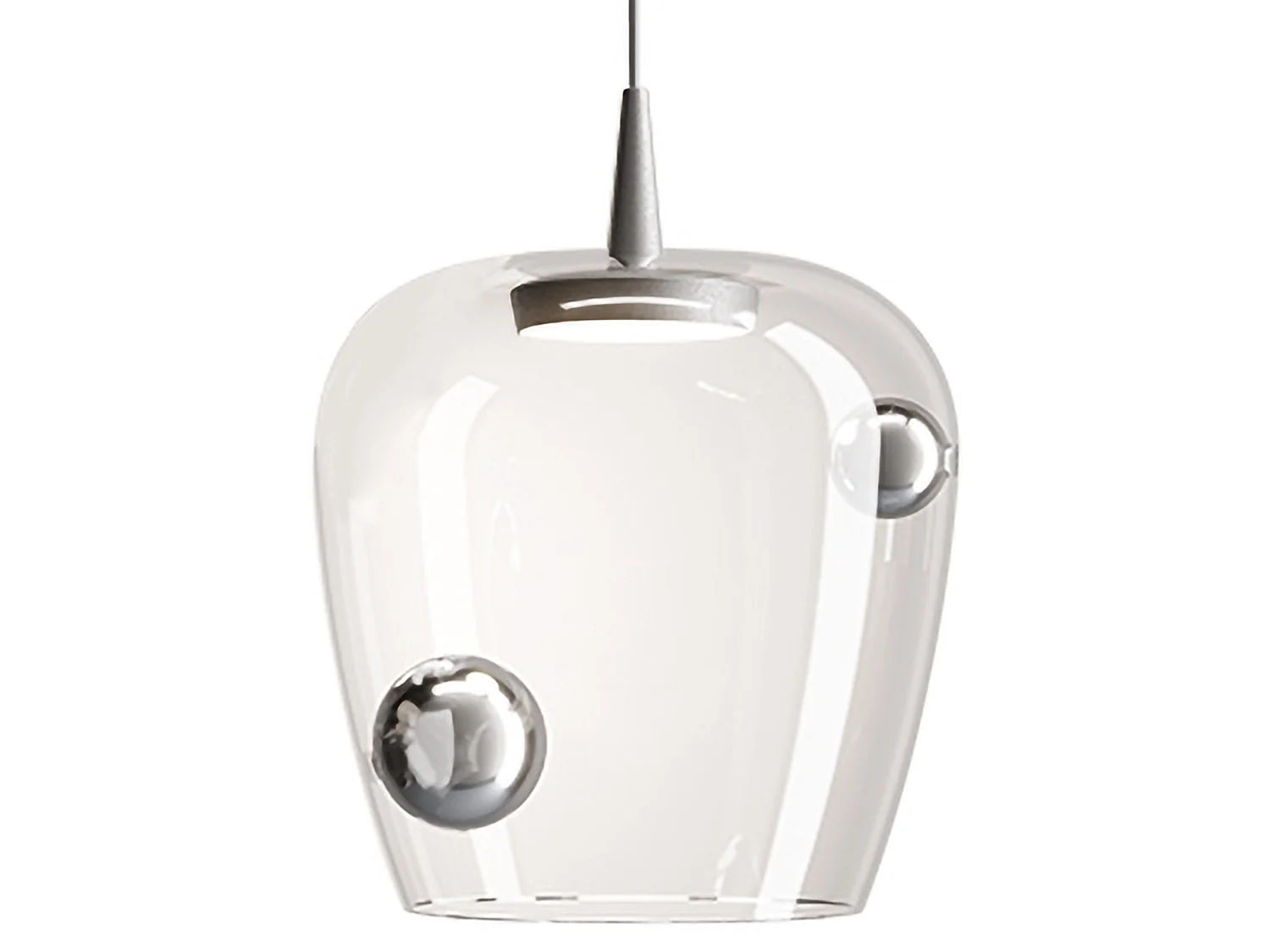 Zafferano Bilia 27 cm Pendelleuchte aus mundgeblasenem Glas und silberfarbenem Aluminium, 8W dimmbare TRIAC-LED-Lichtquelle, Gesamthöhe 333 cm
