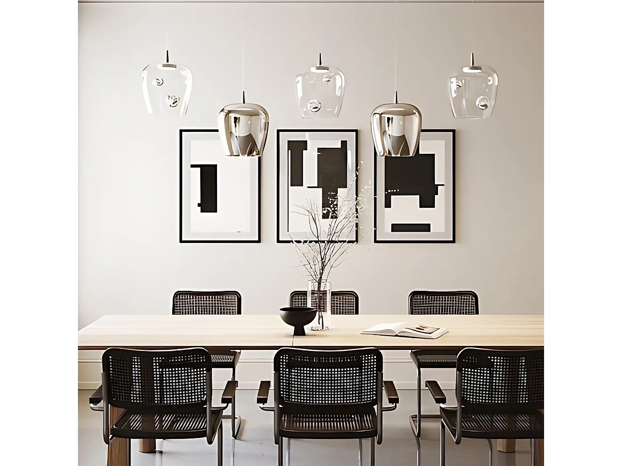 Zafferano Bilia 27 cm pendellampe i mundblæst glas og sølvaluminium, 8W dæmpbar TRIAC LED-kilde, totalhøjde 333 cm