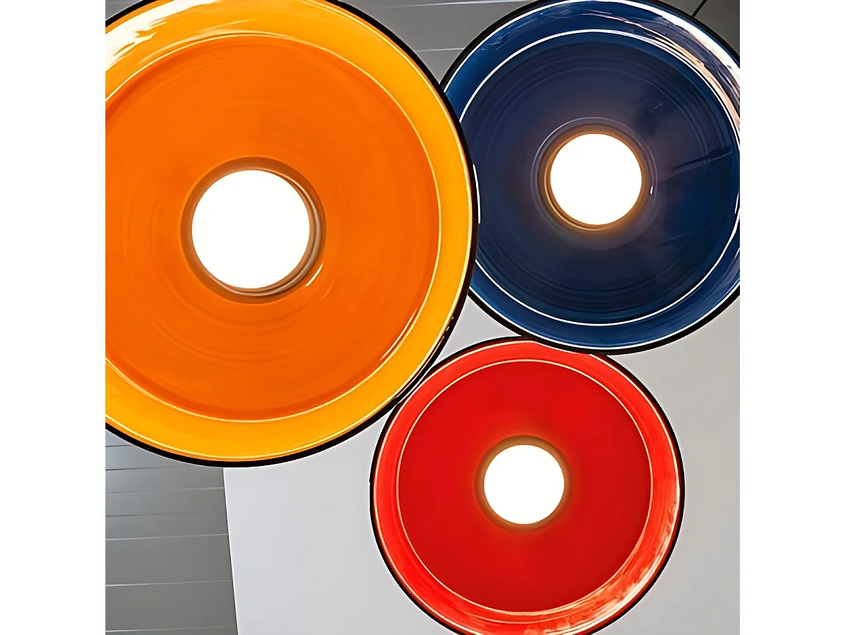 Circus sortgul keramisk pendellampe, diameter 35 cm, 8W 2700K LED, håndlavet design fremstillet i Italien til interiør og hotelbranchen