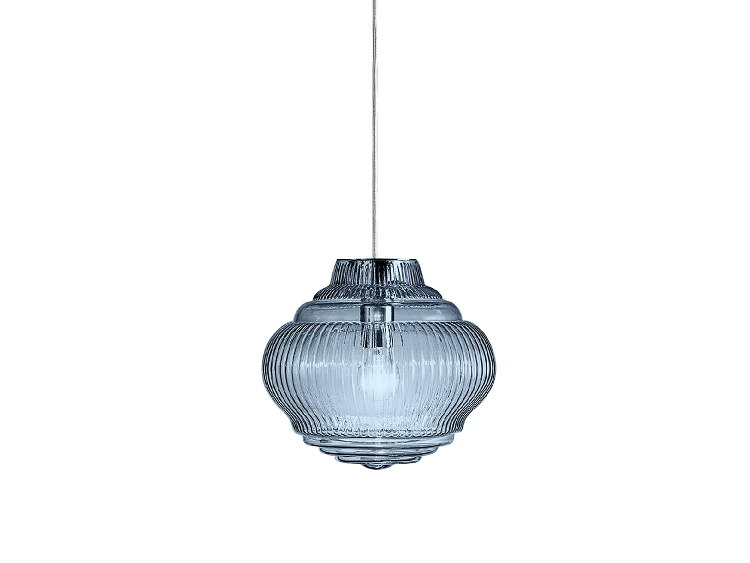 Bonnie hanglamp van handgeblazen glas met Rigadin-afwerking, kleur Bluino, diameter 27,5 cm, grijze metalen structuur, E27