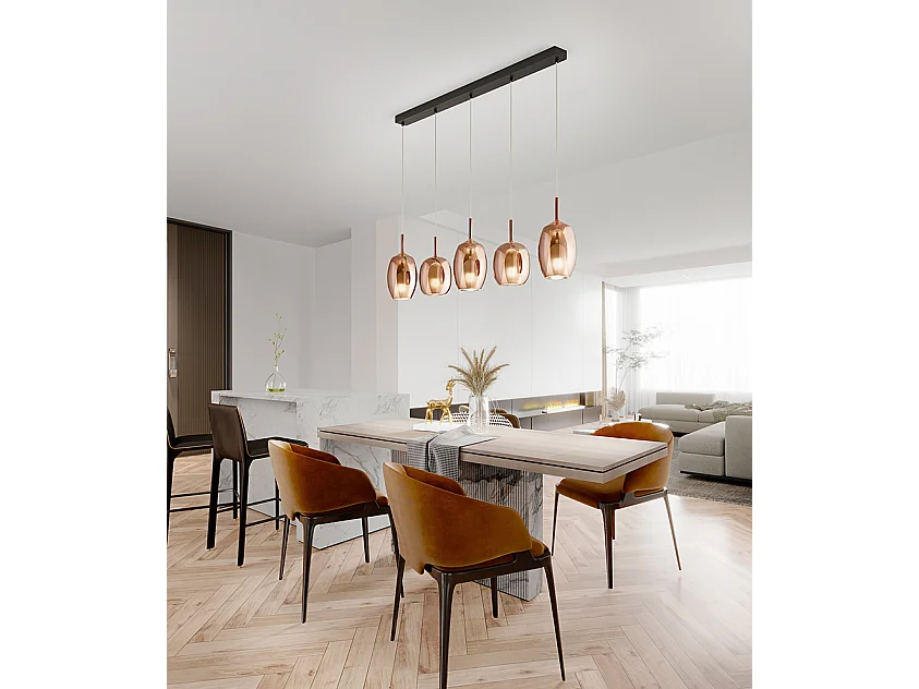 Perenz koperkleurige hanglamp van spiegelend borosilicaatglas met E27-fitting, modern design, 17,5 x 30,5 cm, verstelbare kabel 300 cm