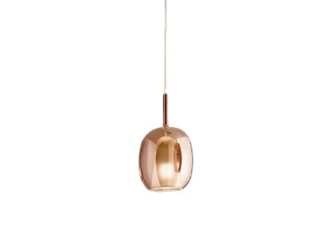 Perenz koperkleurige hanglamp van spiegelend borosilicaatglas met E27-fitting, modern design, 17,5 x 30,5 cm, verstelbare kabel 300 cm