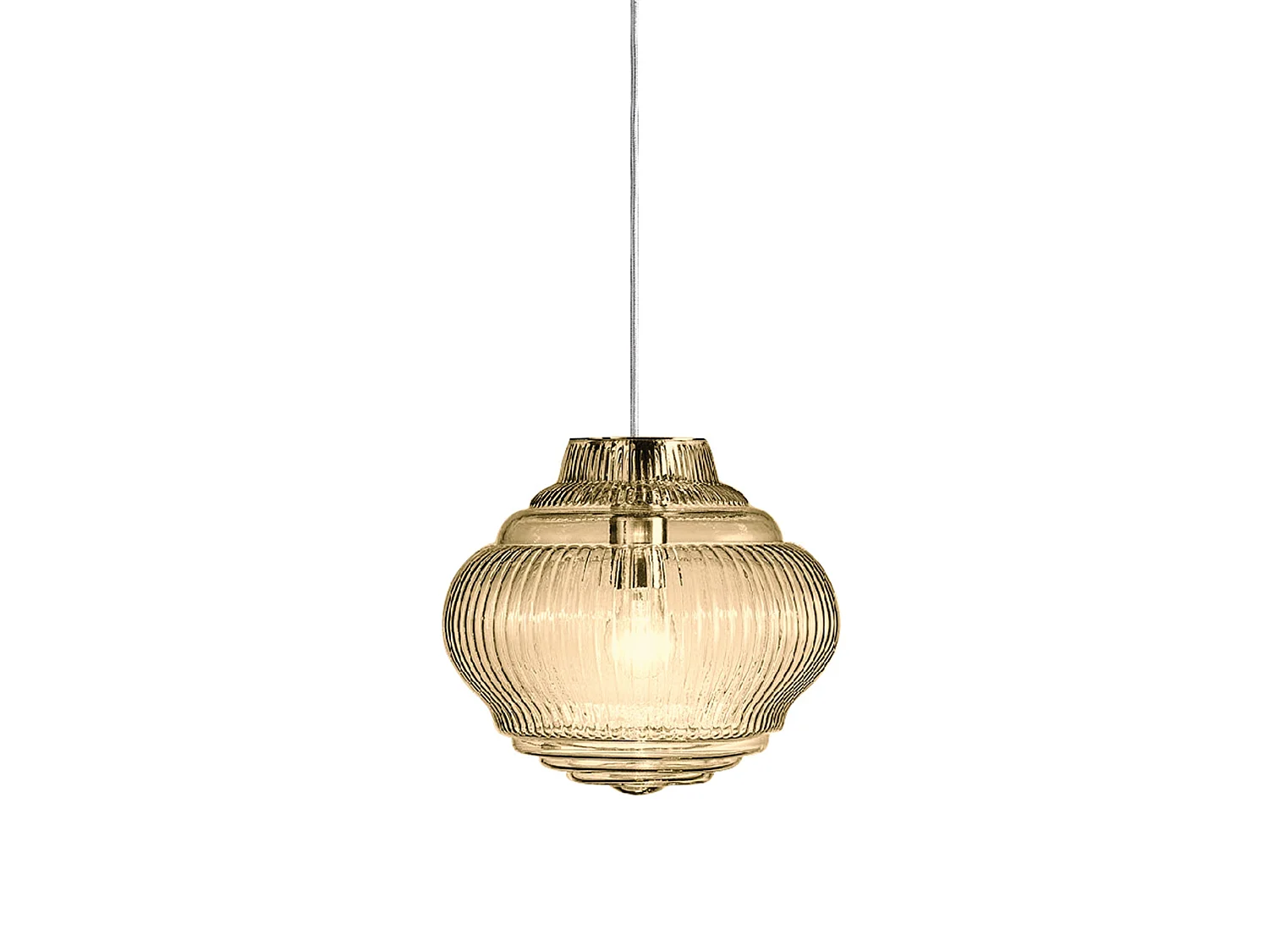 Bonnie Pendelleuchte aus mundgeblasenem Glas, bernsteinfarbene Rigadin-Optik, graues Metallgestell, Durchmesser 27,5cm, Höhe 313cm, E27, IP20