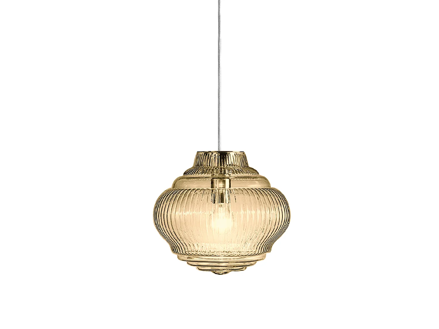 Bonnie Pendelleuchte aus mundgeblasenem Glas, bernsteinfarbene Rigadin-Optik, graues Metallgestell, Durchmesser 27,5cm, Höhe 313cm, E27, IP20