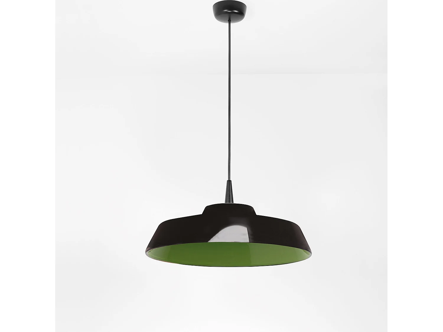 Candeeiro suspenso Circus Black LED, difusor em cerâmica artesanal, acabamento verde, diâmetro de 35 cm, luz quente 2700K, dimerizável por TRIAC.