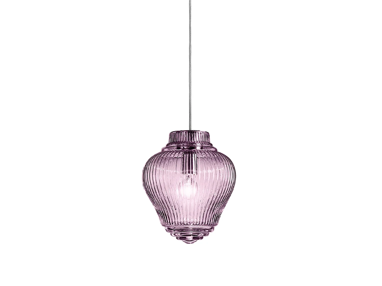 Candeeiro suspenso Clyde Amethyst em vidro soprado Rigadin, estrutura cinzenta, design modular moderno para uso no interior, diâmetro de 23 cm