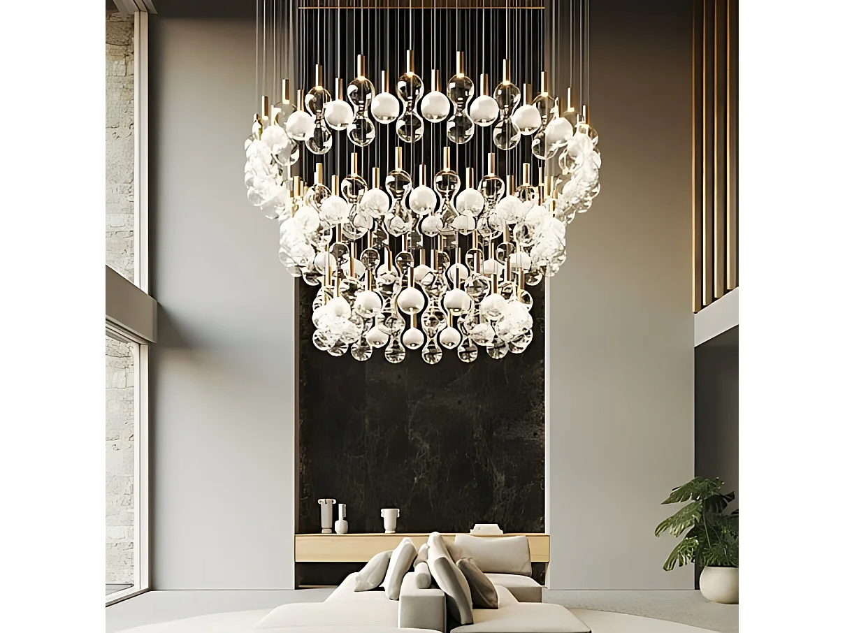 Zafferano Sfer'Otto hanglamp met diffuser van geblazen borosilicaatglas, gezandstraalde goudkleurige en transparante afwerking, 8W 3000K IP40 LED