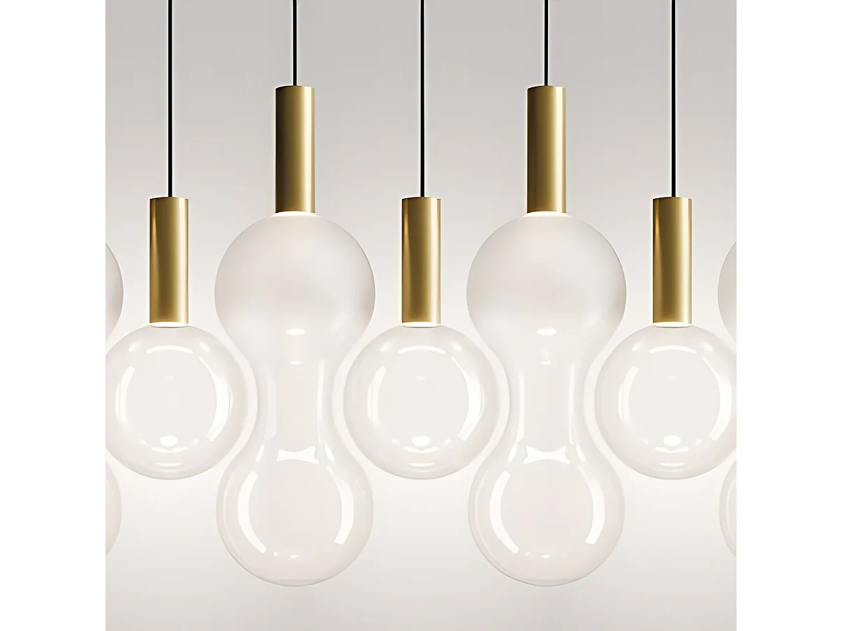 Zafferano Sfer'Otto hanglamp met diffuser van geblazen borosilicaatglas, gezandstraalde goudkleurige en transparante afwerking, 8W 3000K IP40 LED