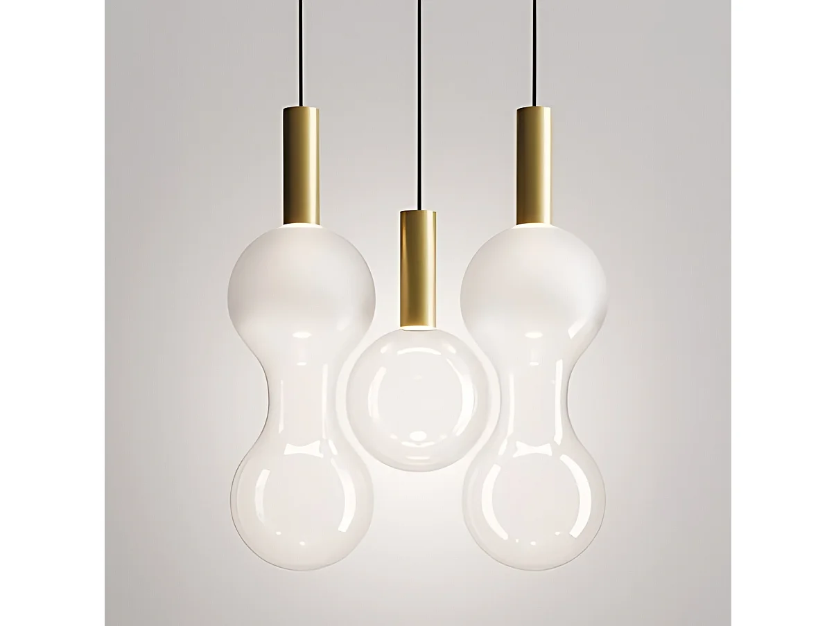 Zafferano Sfer'Otto hanglamp met diffuser van geblazen borosilicaatglas, gezandstraalde goudkleurige en transparante afwerking, 8W 3000K IP40 LED