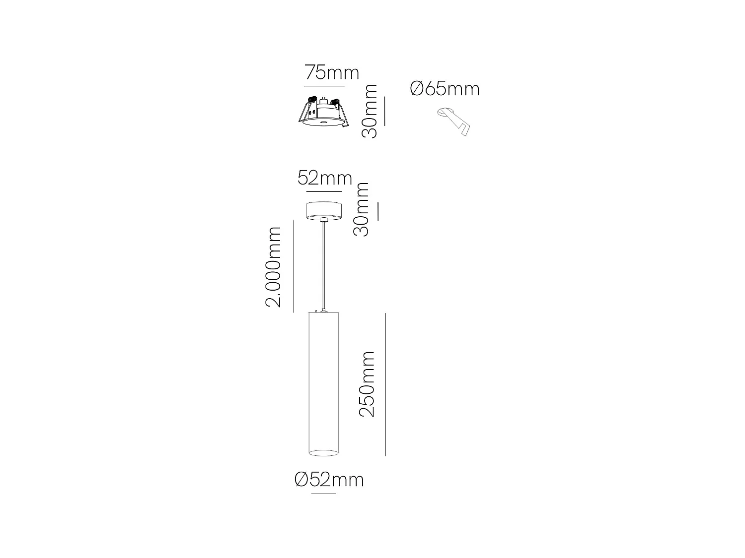 Lámpara LED tubular colgante Atmos 6W, CCT 2700K-4000K, Tuya Smart, blanco mate, instalación empotrable o superficie, marca Beneito & Faure.