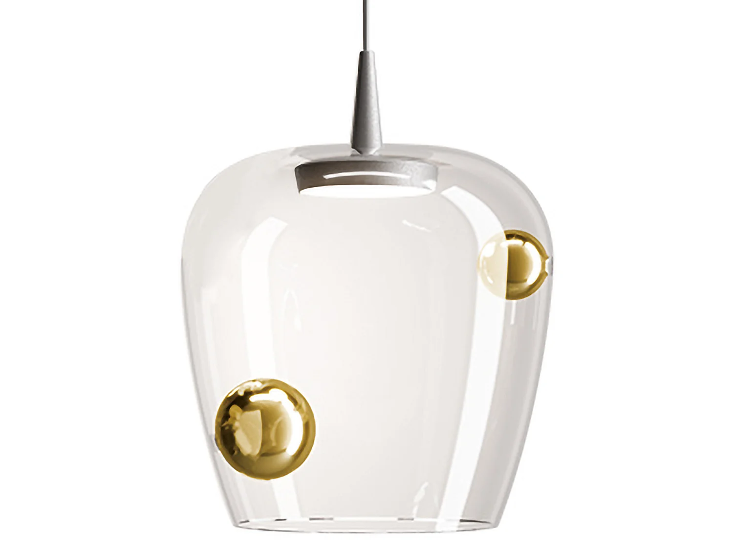 Zafferano Bilia LED-hanglamp 27 cm in aluminium en antiek goud, mondgeblazen borosilicaatglas, dimbaar met faseafsnijding