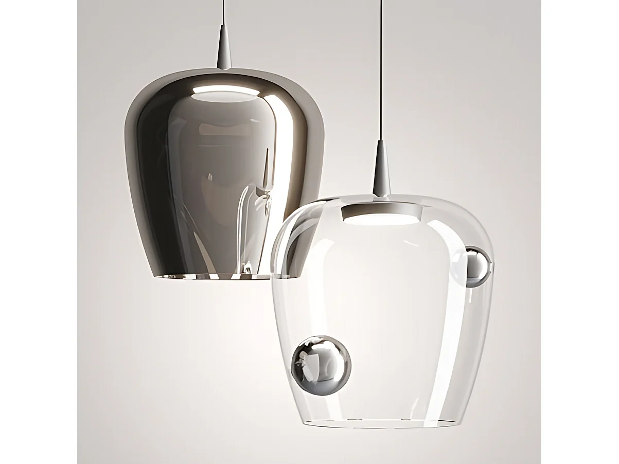 Zafferano Bilia pendellampe 230V LED 8W i mundblæst borosilikatglas, aluminium-sølv finish, diameter 27 cm, højde 333 cm