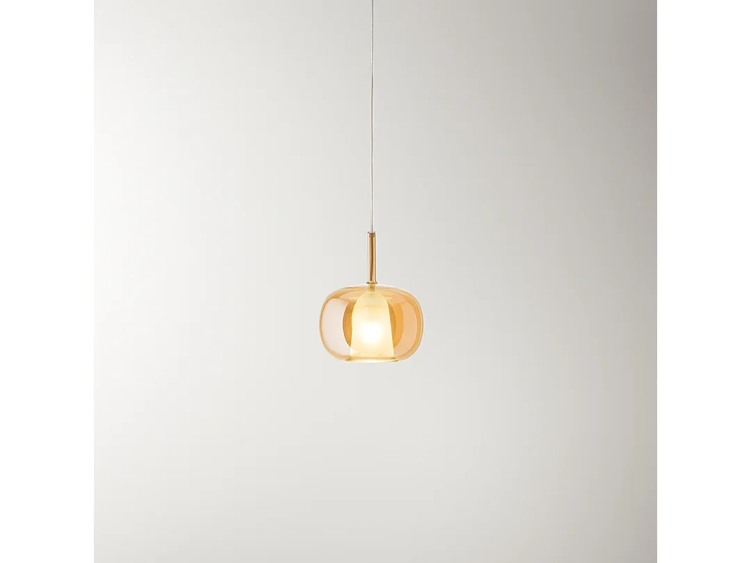 Hanglamp van borosilicaatglas 8248, transparante amberkleurige afwerking, diameter 22,5 cm, E27 fitting, modern en elegant design - Perenz