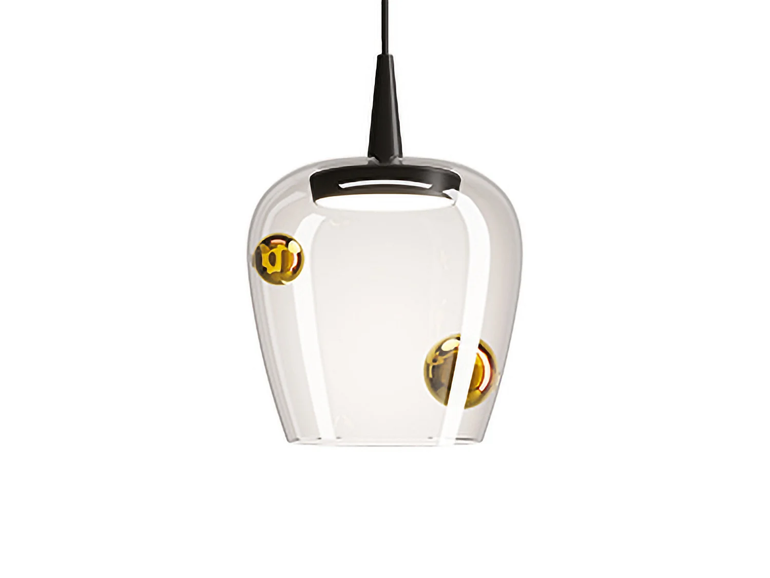 Zafferano Bilia LED-hanglamp 8W 3000K, diameter 18 cm, gemaakt van mondgeblazen borosilicaatglas, zwart-gouden afwerking, 230V, elegant design