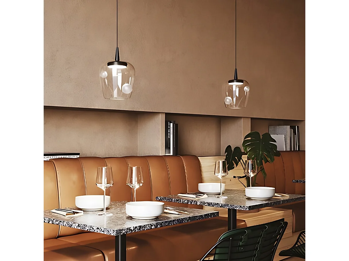Zafferano pendellampe Bilia 230V LED 8W 3000K mundblæst borosilikatglas diffuser farve aluminium sølv diameter 18 cm