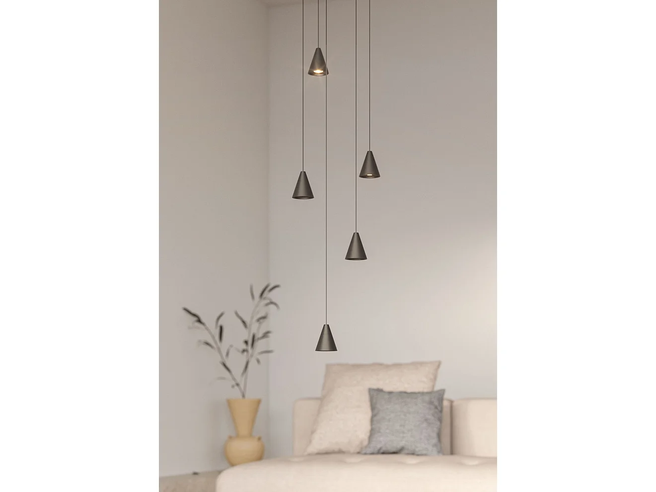 Beneito & Faure Zoe Space 8 pendellampe, 38° LED-spotlight med afbryder, CCT 2700K/3200K/4000K, elegant matsort finish - Beneito Faure