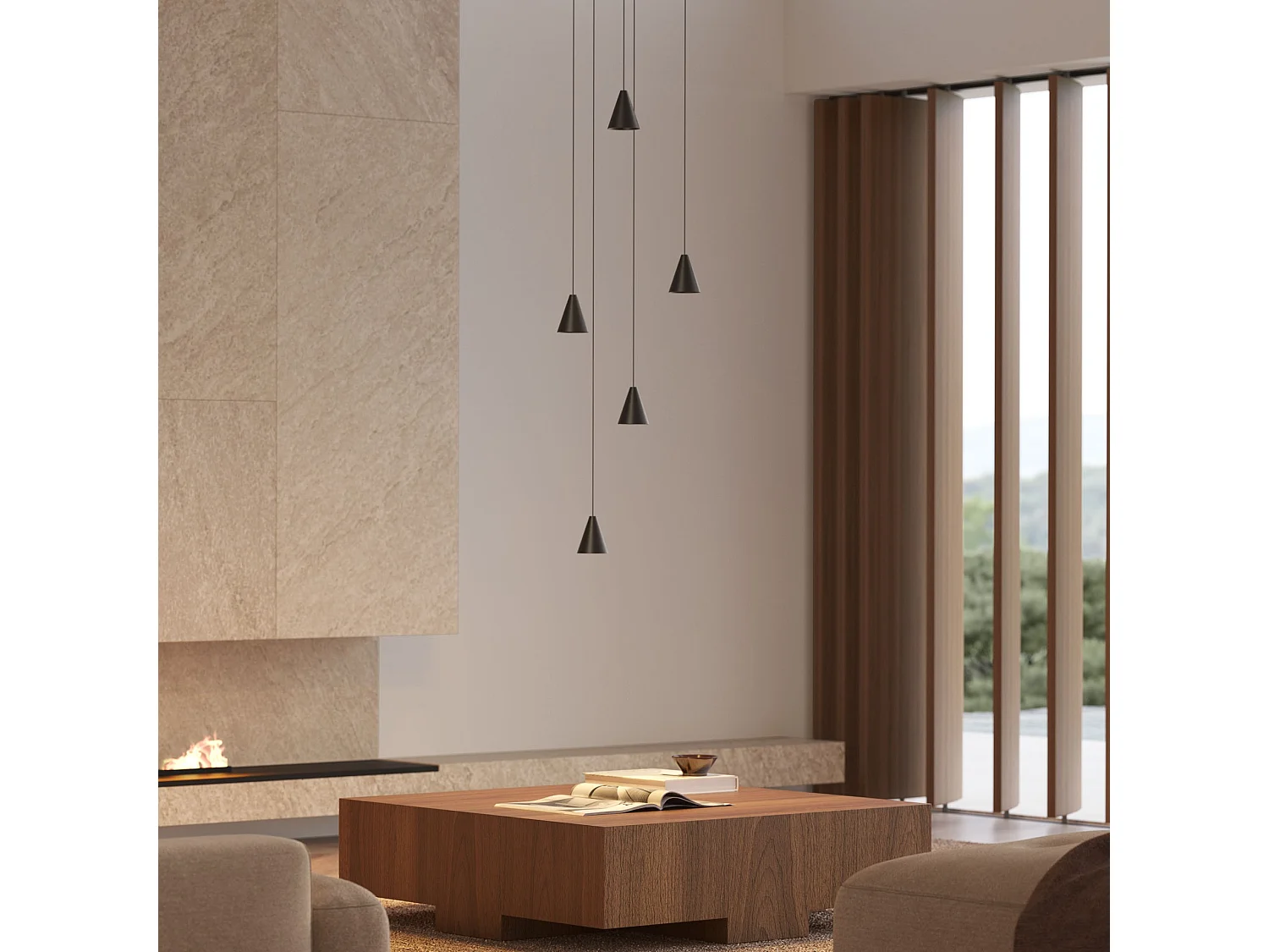 Beneito & Faure Zoe Space 8 pendellampe, 38° LED-spotlight med afbryder, CCT 2700K/3200K/4000K, elegant matsort finish - Beneito Faure