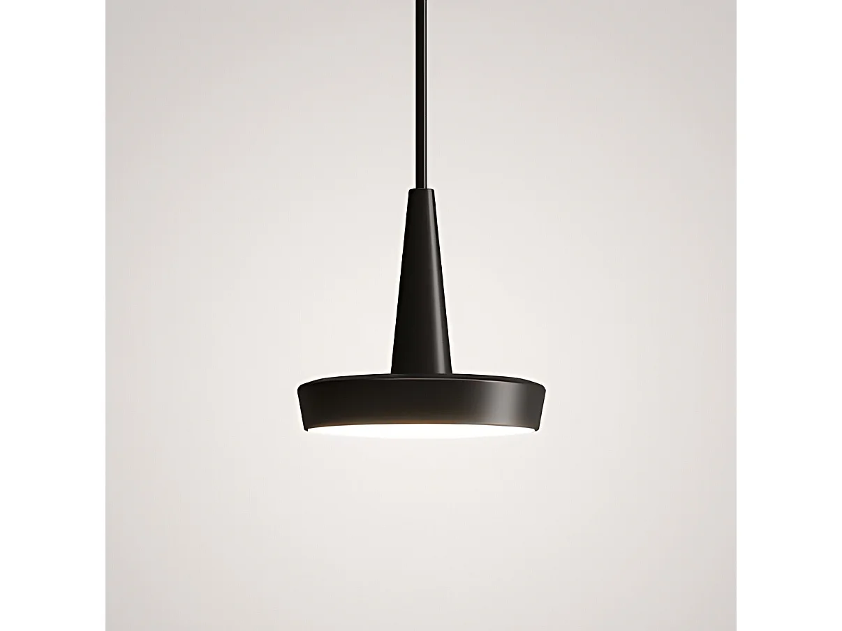 Baby LED-pendellampe i sort støbt aluminium, moderne design med TRIAC-dæmpning, CRI 90, varmt lys 3000K, ideel til indendørs brug