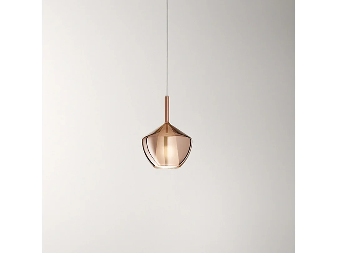Hanglamp van borosilicaatglas 20x27,5 cm met spiegelende koperen afwerking en E27-fitting (serie 10S48250 - Perenz)