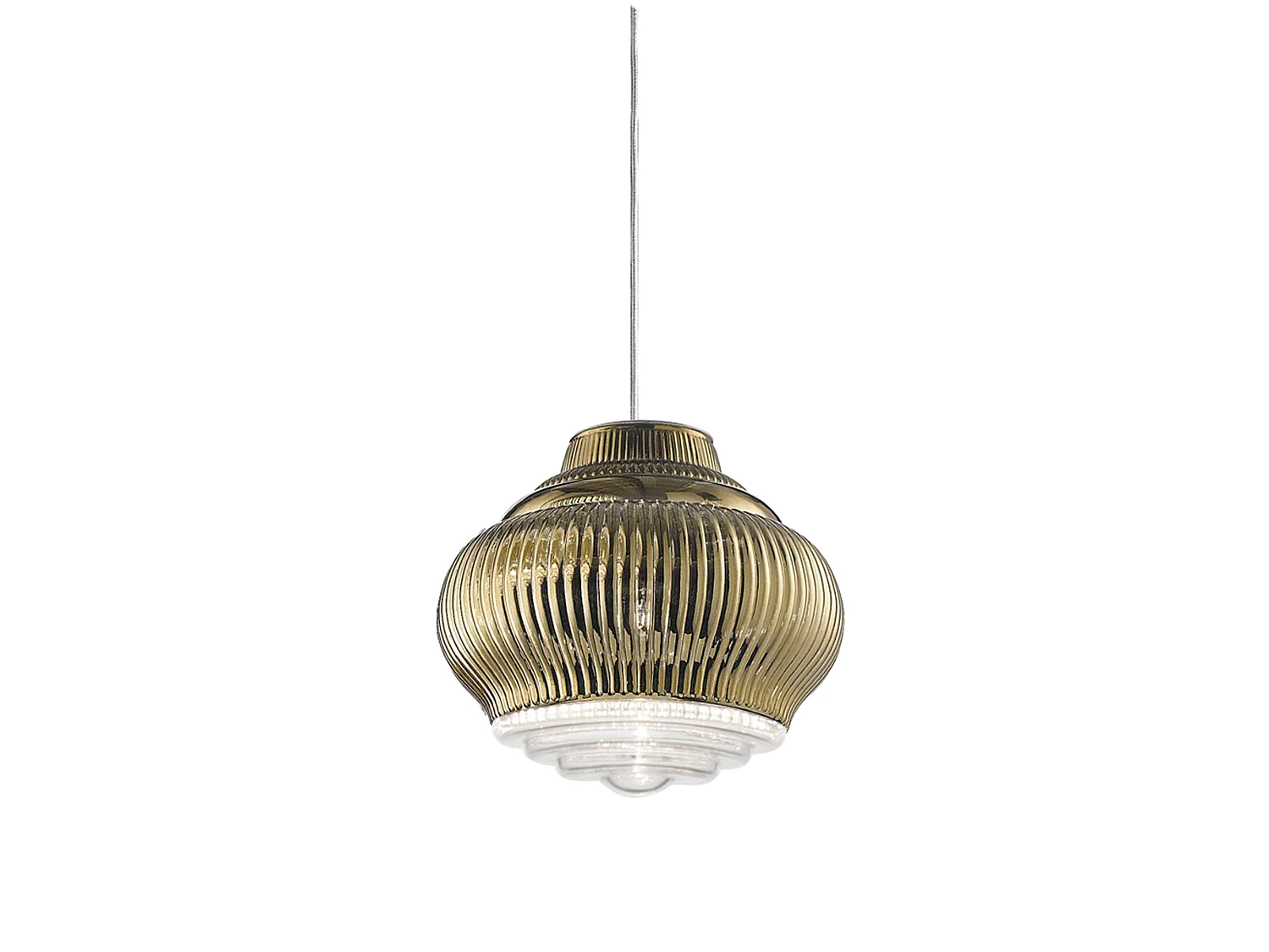 Bonnie hanglamp met handgemaakte antieke goudkleurige diffuser van geblazen glas, rigadin, diameter 27,5 cm, E27 fitting voor modulair gebruik.