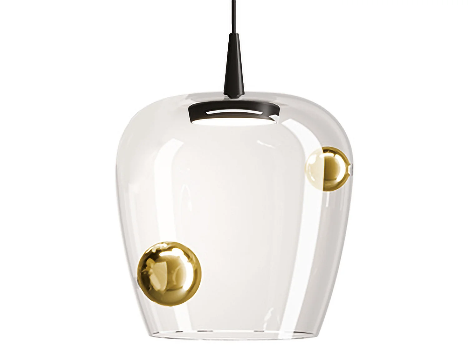 Zafferano Bilia hanglamp 230V LED 8W van mondgeblazen borosilicaatglas met zwarte en antiek gouden afwerking, diameter 27 cm, CRI 90