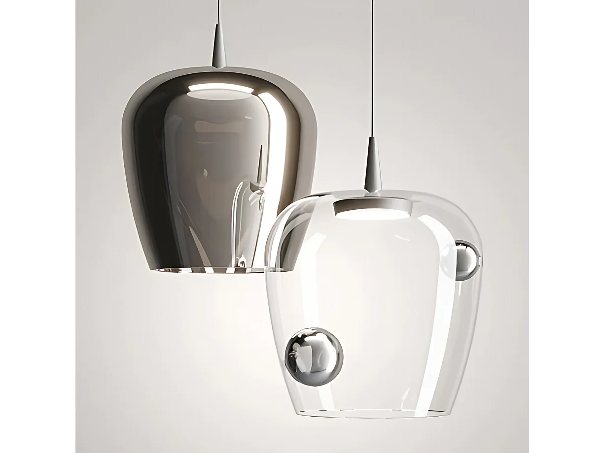 Zafferano Bilia hanglamp 230V LED 8W van mondgeblazen borosilicaatglas met zwarte en antiek gouden afwerking, diameter 27 cm, CRI 90