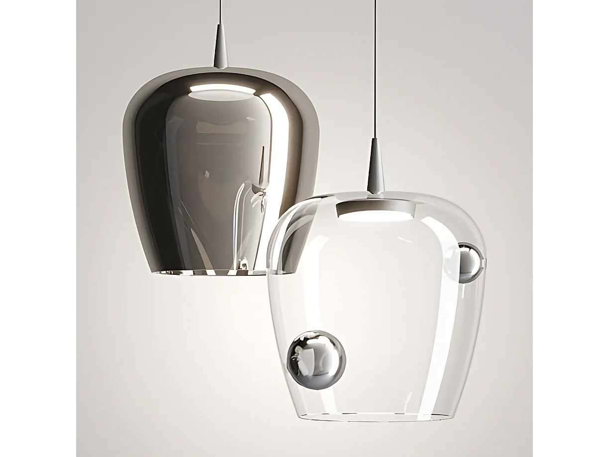 Candeeiro suspenso Zafferano Bilia 27cm LED 8W 3000K em vidro borossilicato soprado e alumínio jateado, ideal para iluminação interior de luxo.