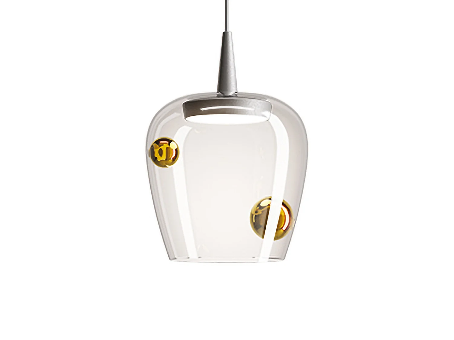Zafferano Bilia hanglamp Ø18 cm in aluminium en geblazen glas, antiek goudkleurige afwerking, geïntegreerde 8W LED, warm licht 2700K, elegant design