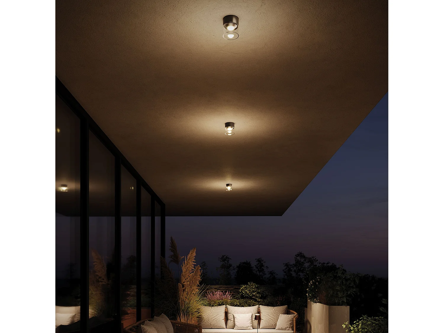LED-Deckenleuchte mit Linse aus Aluminium-Druckguss, dunkelgrau, 6,5 W, 3000 K, IP65 - Vielseitige Beleuchtungslösung für den Innen- und Außenbereich