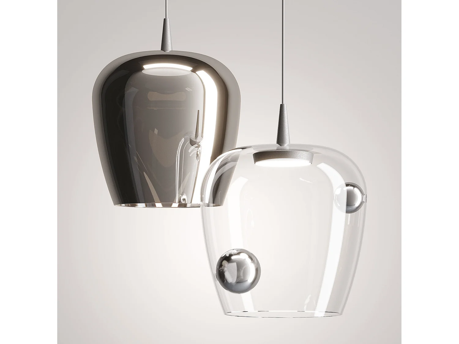 Zafferano Bilia hanglamp 230V LED 8W van mondgeblazen borosilicaatglas met zilverkleurige aluminium afwerking, diameter 27 cm, hoogte 333 cm