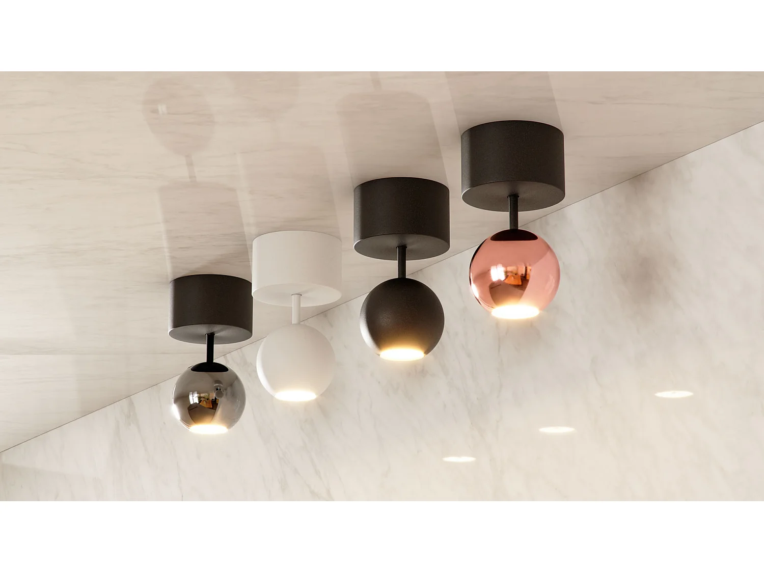 Foco de techo LED Bora Surface de 8,5 W, 36º, 3000 K, color plata, foco esférico ajustable de alta reproducción cromática - Beneito & Faure