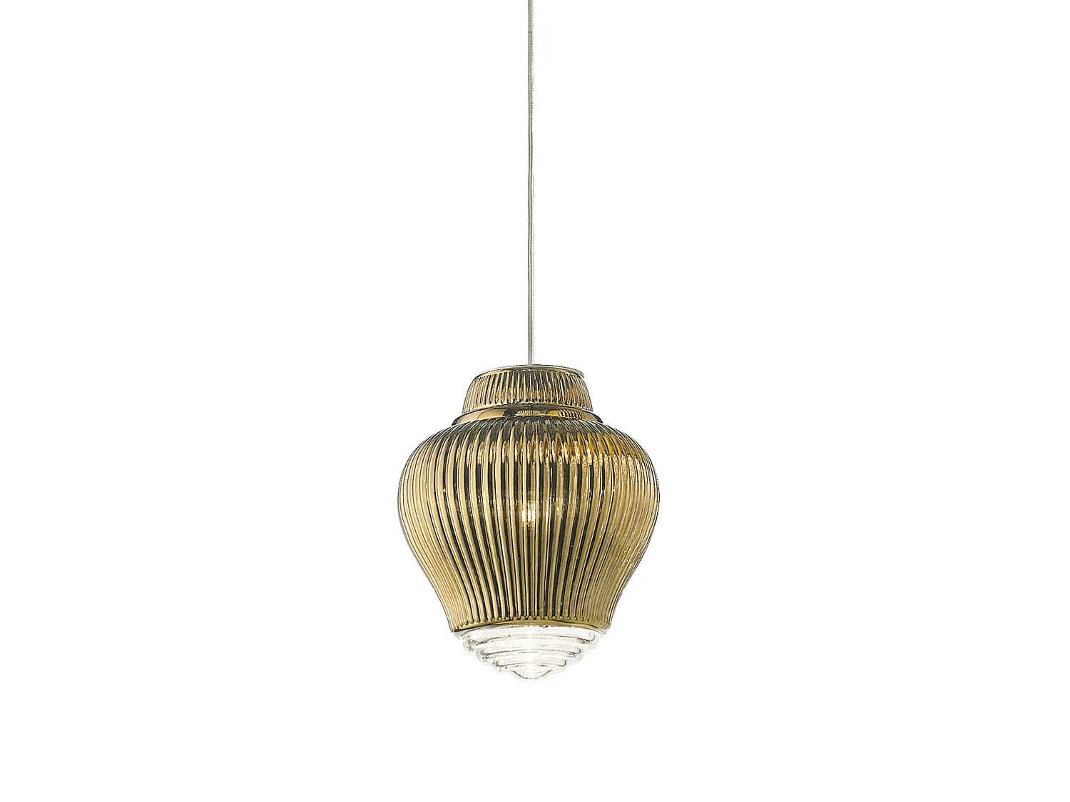 Clyde hanglamp van handgeblazen glas met antieke goudkleurige afwerking en metalen structuur, modulair en elegant ontwerp Ø 23 cm