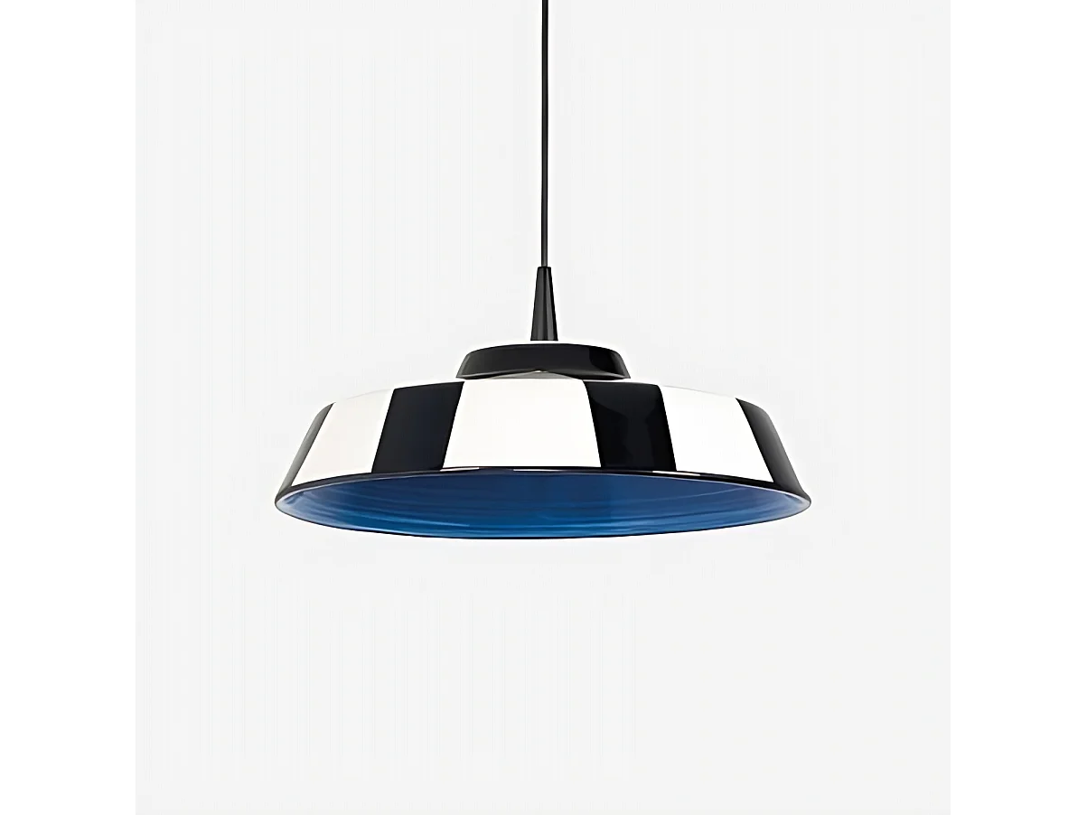 Circus LED pendellampe, håndlavet design, blå keramik, 8W 3000K, diameter 35 cm, med stribet dekoreret diffuser, fremstillet i Italien, modulær