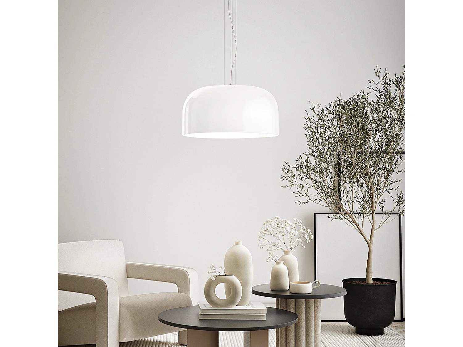 Suspension En Verre Blanc Opale Et Métal Peint Diamètre 50 Cm, Culot E27, Style Moderne Et Minimaliste Pour Intérieur, Classe I - Parenz