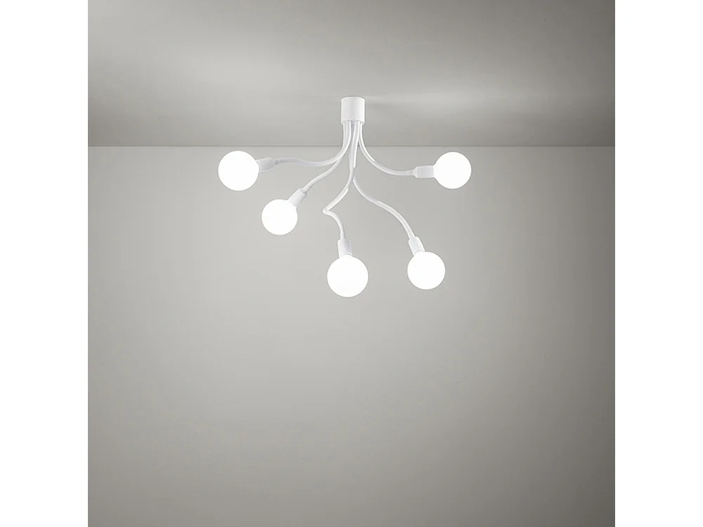Plafonier 6680 em borracha cor branca, design moderno com 5 luzes E27, diâmetro 39 cm e altura 81 cm para iluminação de interiores - Perenz