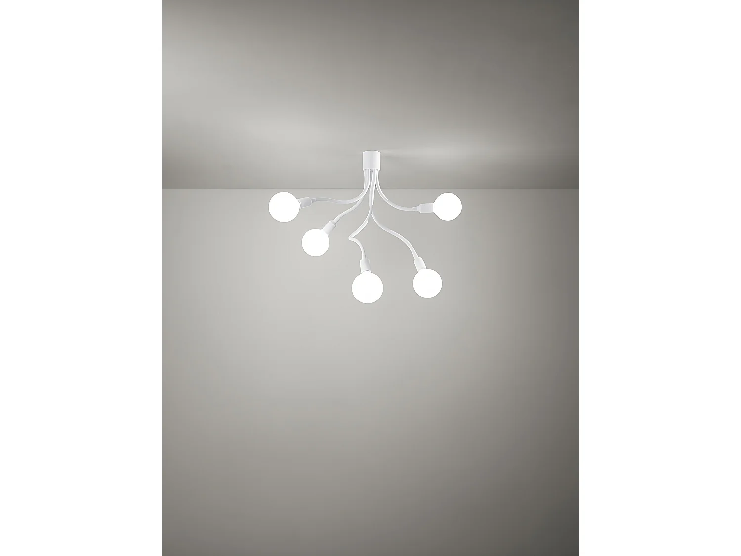 Plafonier 6680 em borracha cor branca, design moderno com 5 luzes E27, diâmetro 39 cm e altura 81 cm para iluminação de interiores - Perenz