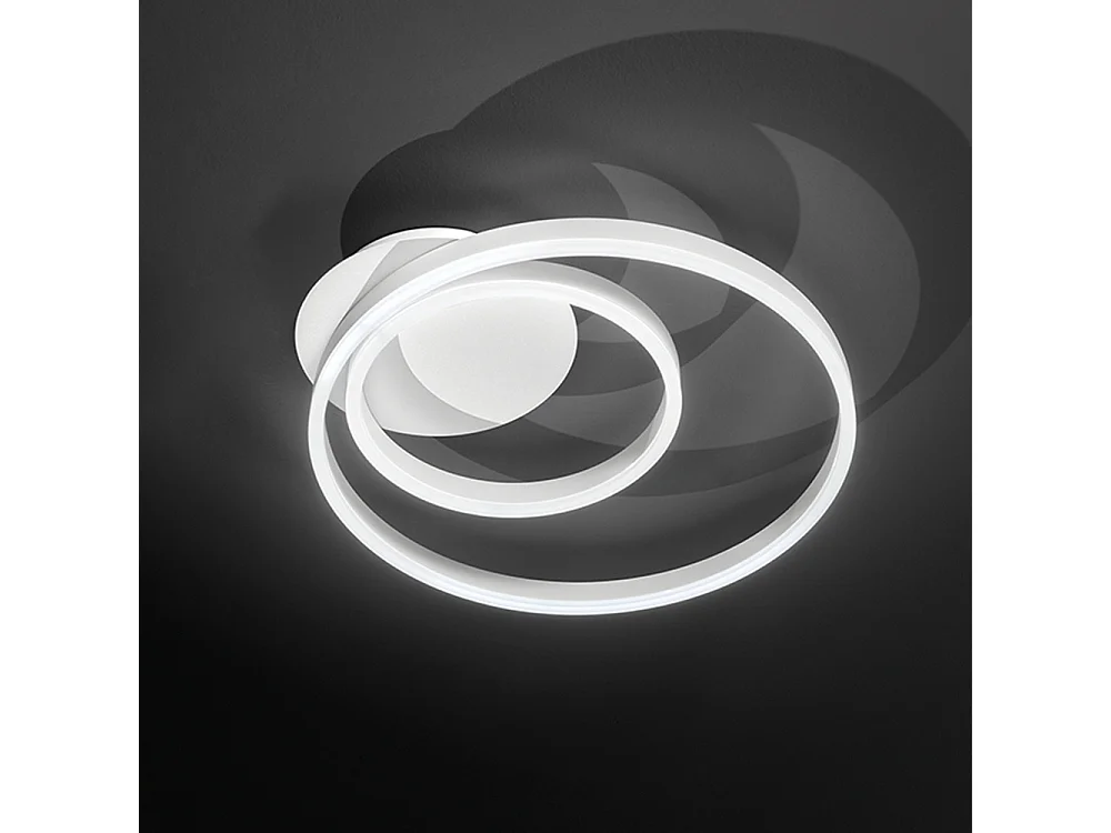 Plafonete LED 42W 3360lm em metal branco, design moderno com difusor acetinado e temperatura de cor ajustável CCT 3000K-6000K, marca Perenz.