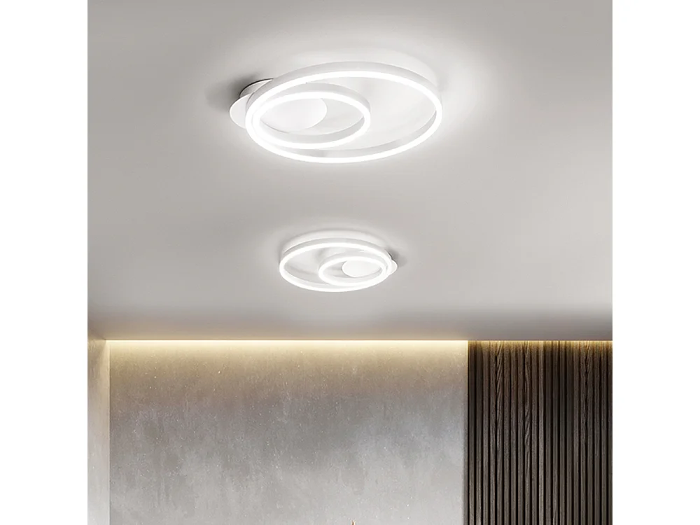 Plafonete LED 42W 3360lm em metal branco, design moderno com difusor acetinado e temperatura de cor ajustável CCT 3000K-6000K, marca Perenz.