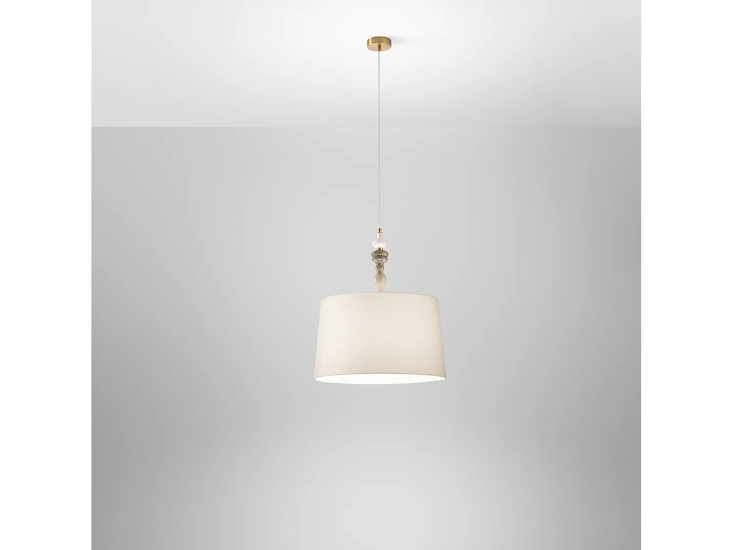 Sospensione Contemporanea Abaco Metallo Ottone Spazzolato Tessuto 1 Luce E27