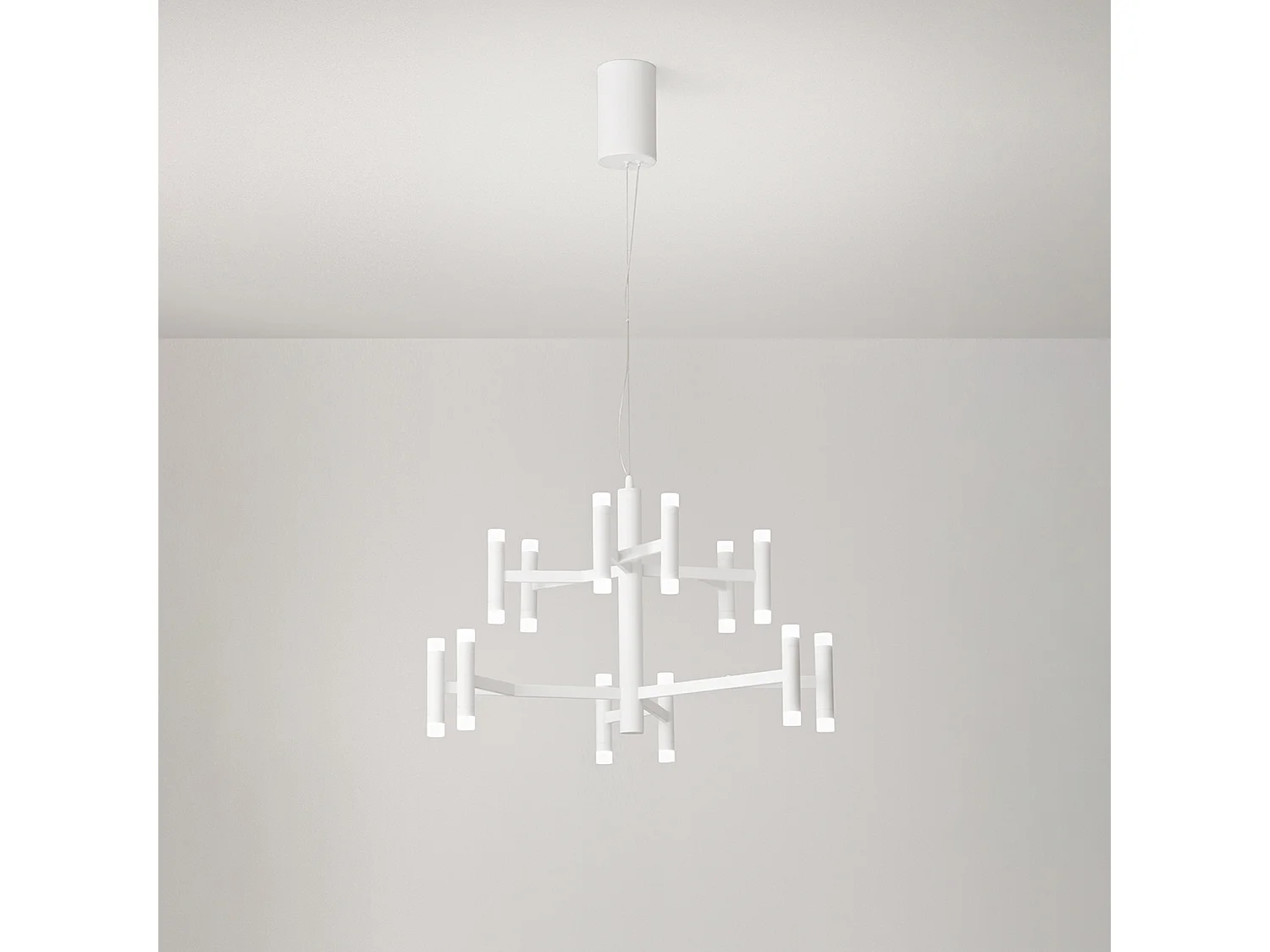 Candeeiro Suspenso LED 68W Branco Mate 3000K Regulável - Design Moderno em Metal e Acrílico Satinado para Interiores Minimalistas - Perenz