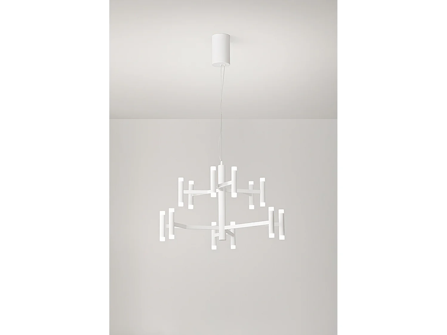 Candeeiro Suspenso LED 68W Branco Mate 3000K Regulável - Design Moderno em Metal e Acrílico Satinado para Interiores Minimalistas - Perenz