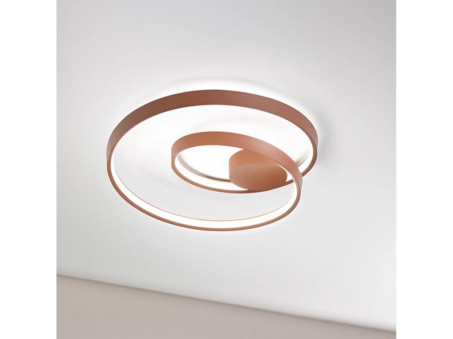 55W ronde LED-plafondlamp in mat kaneelkleurig metaal - Diameter 60 cm, dimbaar, modern design voor binnenverlichting - Perenz