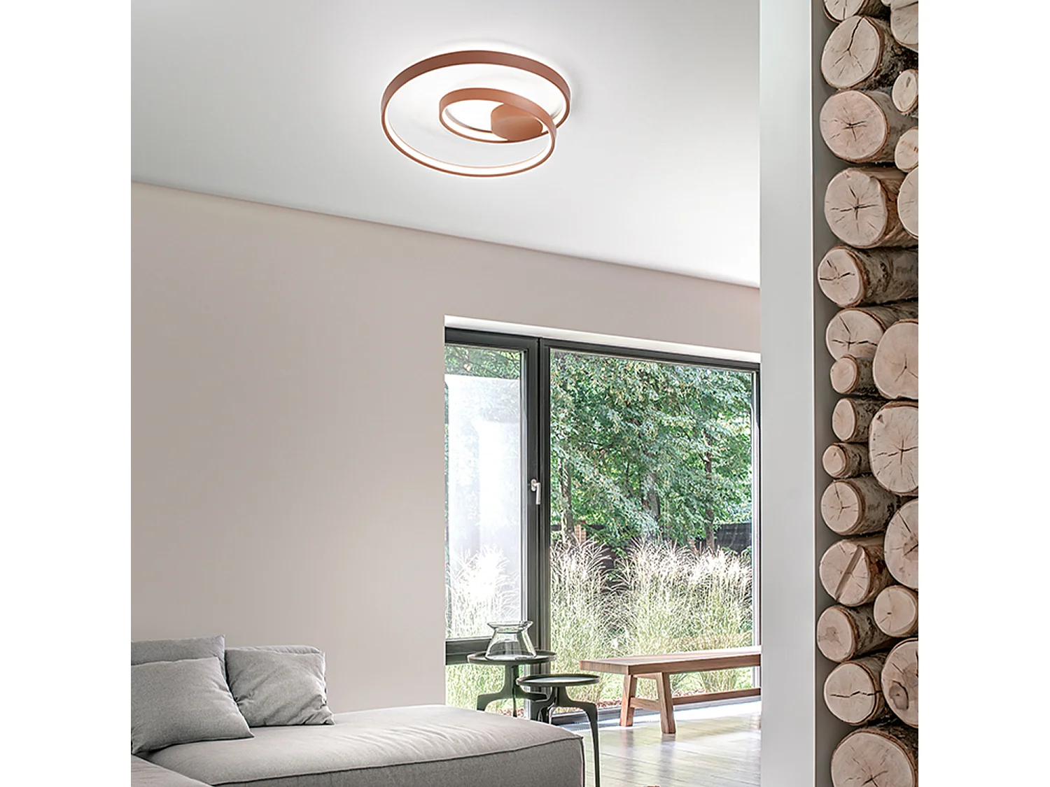 55W ronde LED-plafondlamp in mat kaneelkleurig metaal - Diameter 60 cm, dimbaar, modern design voor binnenverlichting - Perenz
